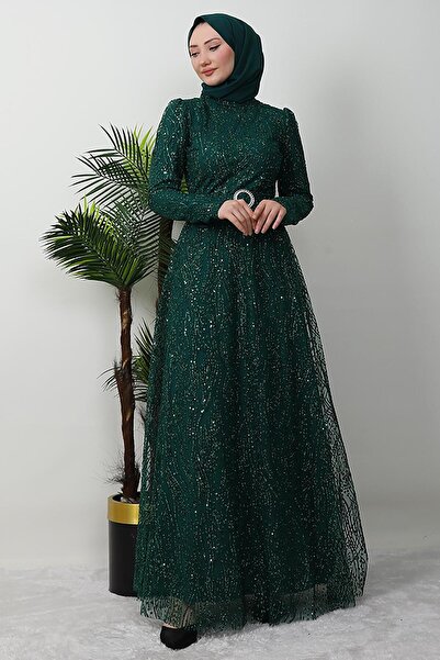 GİYZAMİLA Βραδινό φόρεμα Nilda Silvery Emerald