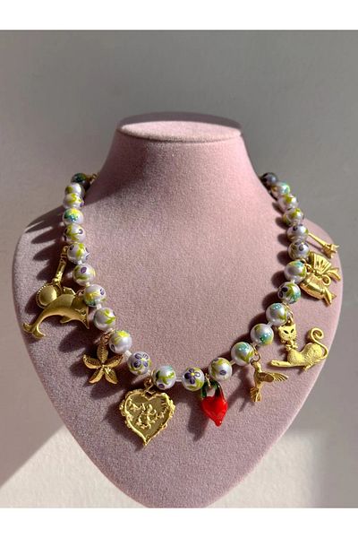 Reorah Collection Nature and Freedom Charm Necklace-Charm Necklace with Colorful Pearls for Summer