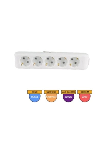 VİKO Multilet BEYAZ Beşli Grup Priz Topraklı Klemensli (5li Kablosuz)