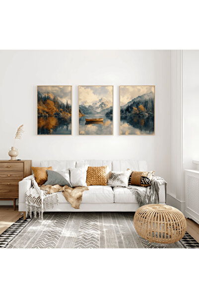 ARTCASTLE 3'lü Tablo Seti Ahşap Çerçeveli Tablo Huzurun Yansımaları