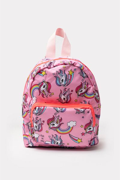 Icone Geantă pentru fetiță roz cu imprimeu unicorn - școală și rucsac cu fermoar