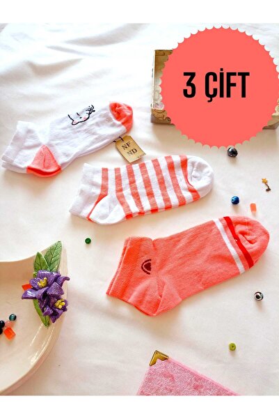 ENEFENDİ 3 PERECHI DE Ciorapi de damă din bumbac, fără cusături, cu model, 36-40, alb, roz
