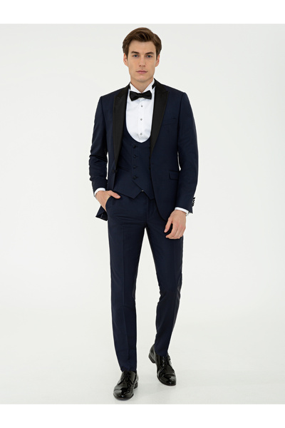 Cacharel Lacivert Ex. Slim Fit Yelekli Smokin Damatlık 50236701-VR033
