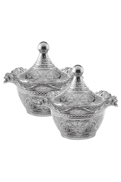 Sena 2 Pieces Lalegül Round Large Size Metal Sugar Bowl with Lid (141-2)