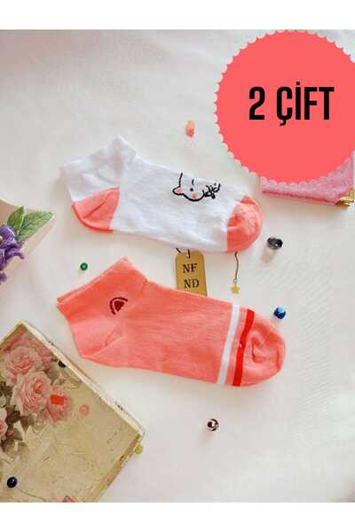ENEFENDİ 2 Pairs of Socks Cotton Toe Seamless Booties Soft Short Socks Women's Socks 36-40 Pink White