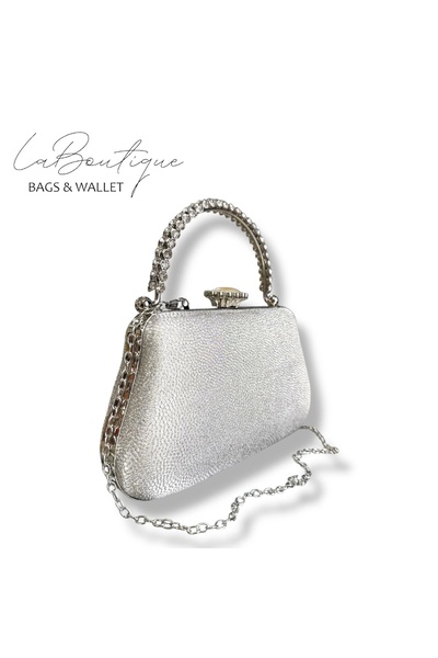 LA BOUTIQUE حقيبة فستان سهرة فضية LB 25-011