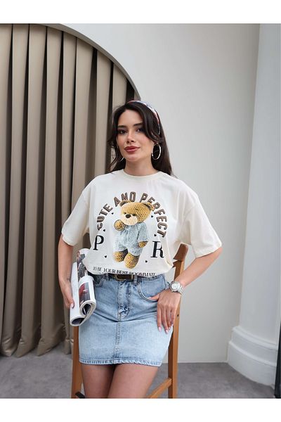 ESRAHELVACI Μπλουζάκι με στάμπα Teddy Bear Cream