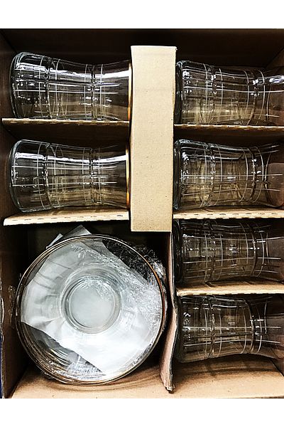 DECOSTYLE Pasabahce Decorated Gold Gilded Super Patterned Glass Plate 12 Piece Tea Set