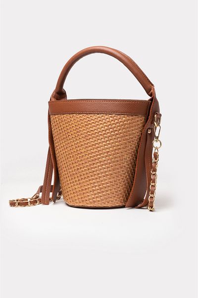ICONE BAG Чанта за през рамо с кофа и сламена кафява Icone