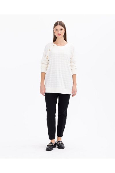 Gala-Xi Γυναικεία μπλούζα Houndstooth Ecru με στρογγυλή λαιμόκοψη 2321001045