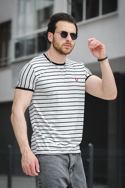 Oksit Ανδρικό μπλουζάκι Ft 2444 Striped Crew Neck Lycra Slim Fit