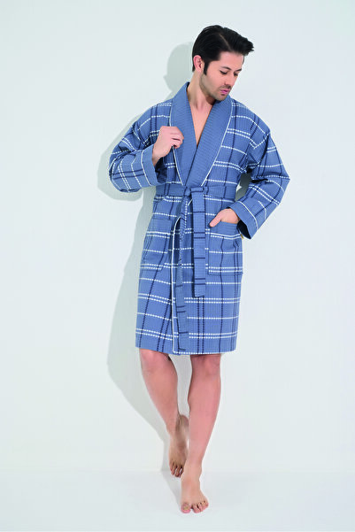 Nuşa Şalyaka Kareli Pike Bambo Cotton Erkek Sabahlık