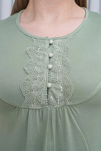 BEYVİP Women's Green Lace Detailed Large Size Nightgown