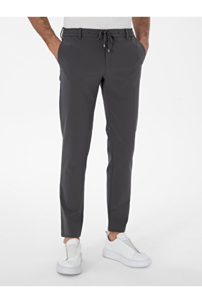 Cacharel Antrasit Slim Fit Beli Bağcıklı Esnek Klasik Pantolon 50310507-VR006