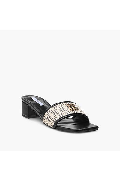 ELLE Women's Monogram Print Slip-On Sandals with Block Heels