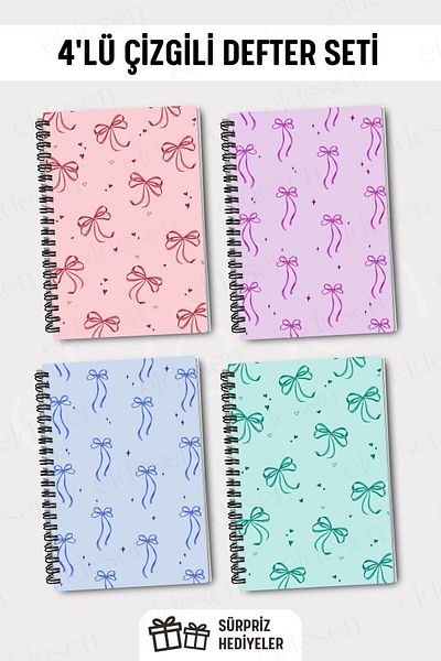 Eldesen Tasarım A5 Size Spiral Bound School Notebook Set - 50 Sheets, 100 Pages