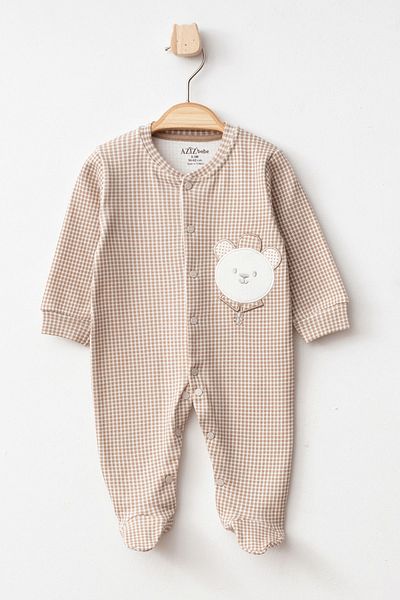 Aziz Bebe Baby Boy Snap Bear Embroidered Booties Jumpsuit 0 Month - 6 Months