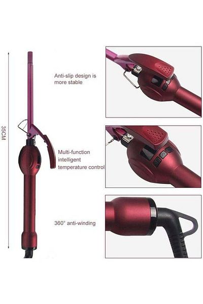 COOYA 9mm Mini Hair Curler, Thin Ceramic Curling Iron for Short & Long Hair, with Adjustable Temperature