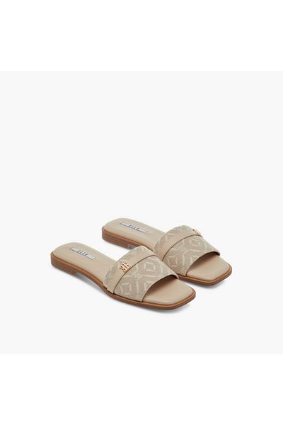 ELLE Women's Textured Slip-On Sandals with Metal Accent