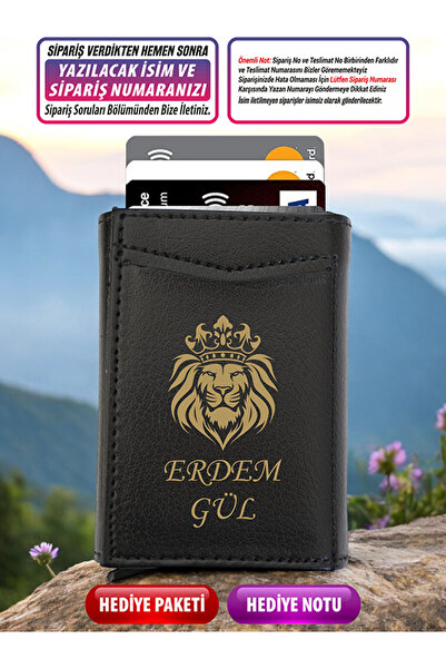 LAZZERS HEDİYELİK Kişiye Özel İsimli Aslan Taç Tasarım Mekanizmalı Kartlık Cü...