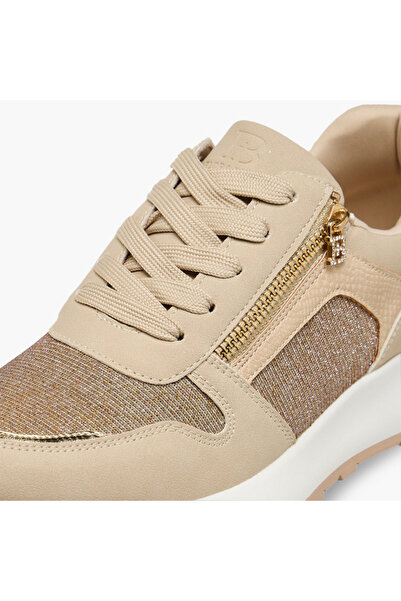 Flora Bella by Shoexpress Flora Bella Glitter Panelled Sneakers with Lace-Up Closure