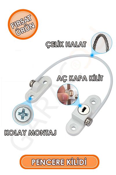 garaccu Λευκό PVC Pimapen - Πόρτα παραθύρου με σχοινί και κλειδί, ντουλάπι και κλειδαριά προστασίας