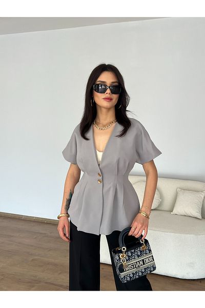 Nesil Short Sleeve Buttoned Women's Jacket with Waistband