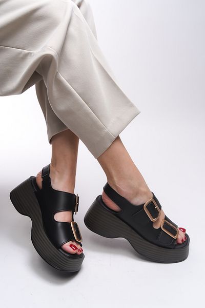 Riccon Zinkilia Women's Black Double Buckle Sandals 001292