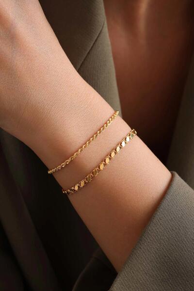 Bayar Gold 14 Ayar Altın Halep ve Halat Kombin Bileklik