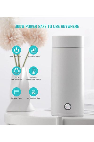 COOYA Portable Mini Electric Kettle, 304 Stainless Steel, Auto Shut-Off, Boil Dry Protection, BPA-Free