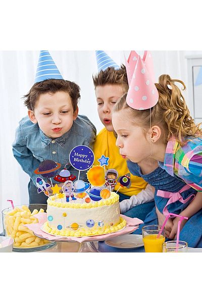 Jiuwtence Set of 21 Cake Decorations, Astronaut Theme, Paper, Multicolor