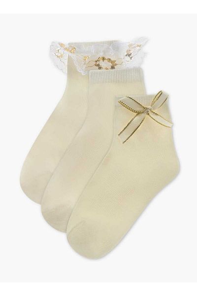 Barefeet Frill Detail Non Terry Ankle Length Socks - Set of 3