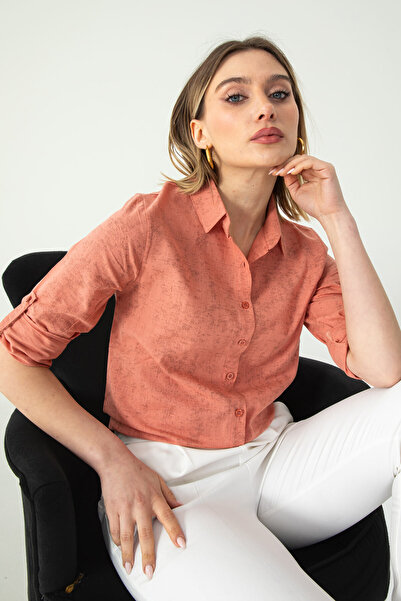 Nuevo Somon Sprey Kol Katlamalı Keten Gömlek