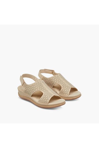 Le Confort Laser Cut Detail Strap Sandals with Hook and Loop Closure