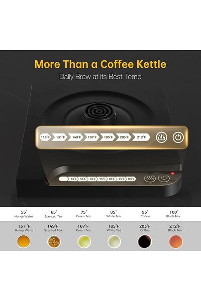 COOYA Electric Gooseneck Kettle, with Temperature Indicate, Auto Shut Off, Touch Screen Panel