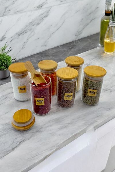 Kitchen Way Glass Jar Set with Bamboo Gasket Lid, Borosilicate Spice Food Storage Set 125ml Kw-374
