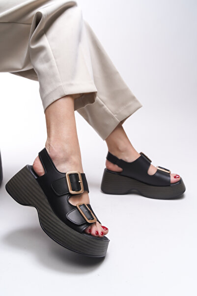 Riccon Zinkilia Women's Black Double Buckle Sandals 001292