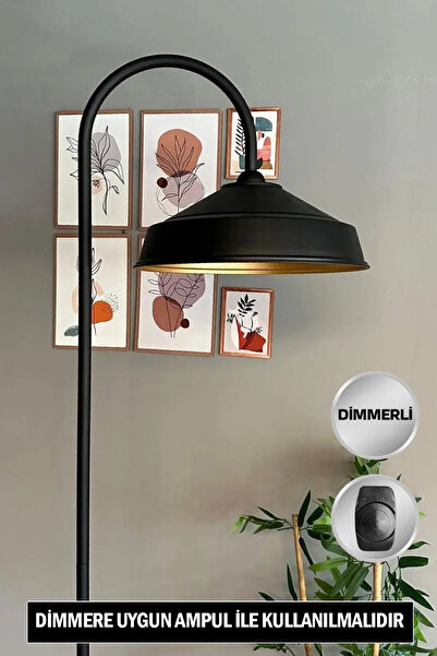 Bamyum Dimmerli Siyah Lambader Modern Dekoratif Metal Oturma Odası Çalışma Odası Zemin Lambası