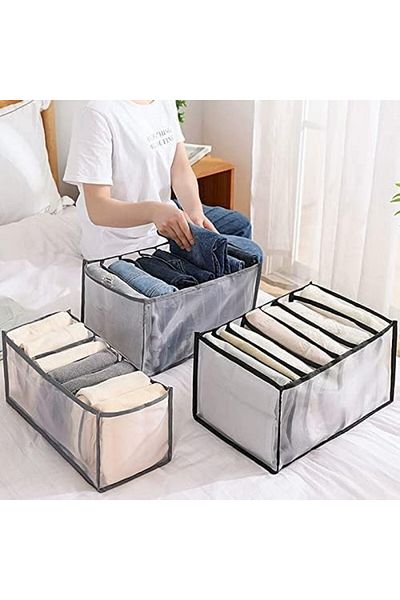 Bolukets Set of 2 Bolukets clothes organizers, textile, gray, 7 compartments, 25 X 36 X 20 cm