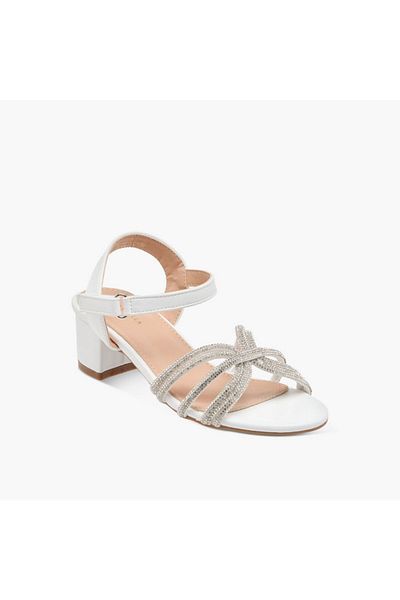 Flora Bella by Shoexpress Flora Bella Embellished Block Heel Sandals with Hook and Loop Closure