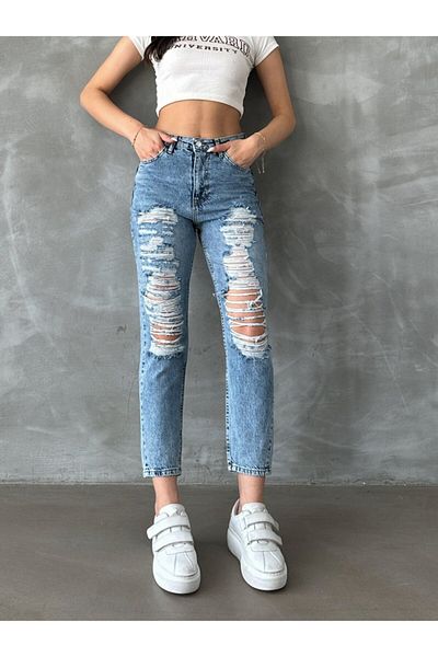 ADA MODA Blugi mom fit cu rupturi
