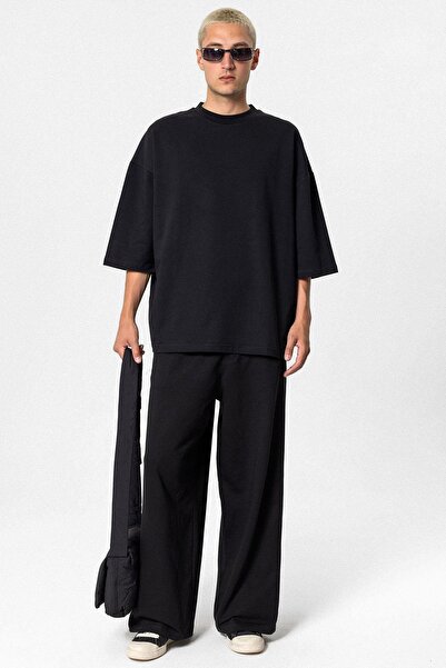 VAMOSCLO طقم بدلة رياضية أساسية كبيرة الحجم - أسود