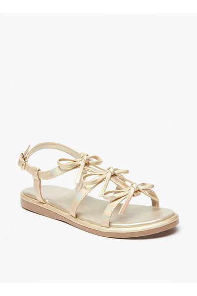 Flora Bella by Shoexpress Flora Bella Bow Accent Flat Sandals with Buckle Closure