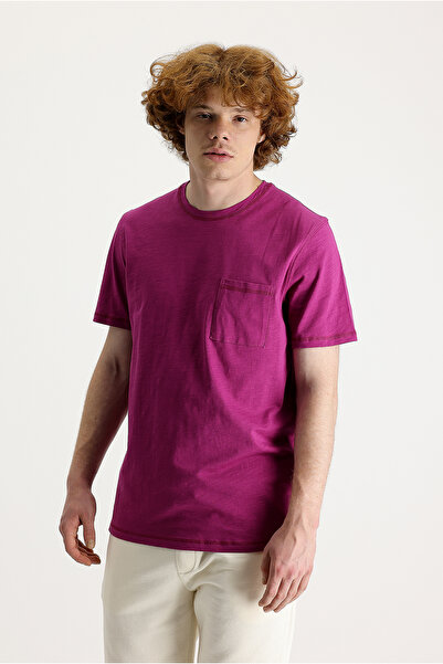 Kiğılı تي شيرت قطني مطبوع بقصة ضيقة ورقبة دائرية