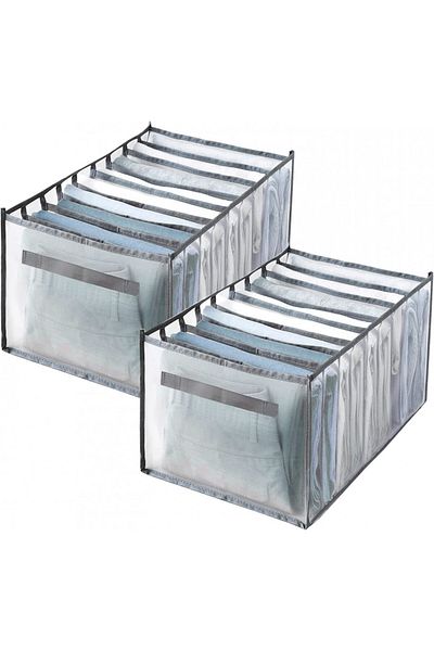 Liamostee Set of 2 Liamostee clothes organizers, nylon, transparent/gray, 36 x 20 x 25 cm