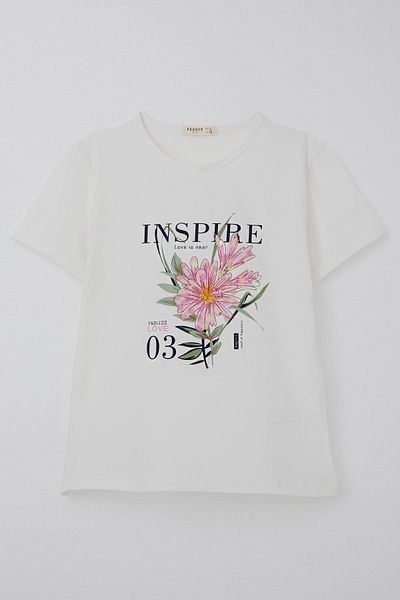 Breeze Girl's T-Shirt Love Themed Sequin Flower Printed 8-14 Years, Ecru