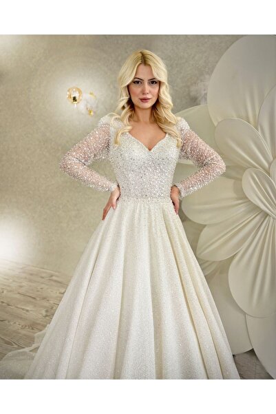 Gold Moda Wedding GLORY | İşlemeli Işıltılı Kollu Gelinlik