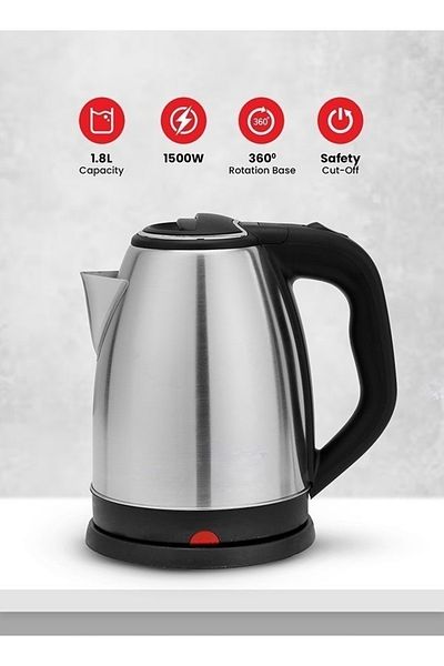 COOYA Electric Kettle with Large Capacity, 360-Degree Rotating Base, Safe to Use, 1.8L 1500W Silver/Black