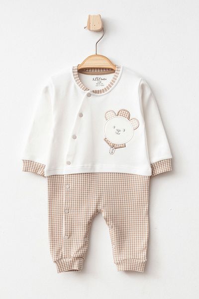 Aziz Bebe Baby Boy Snap Bear Embroidered Jumpsuit 0 Month - 6 Months