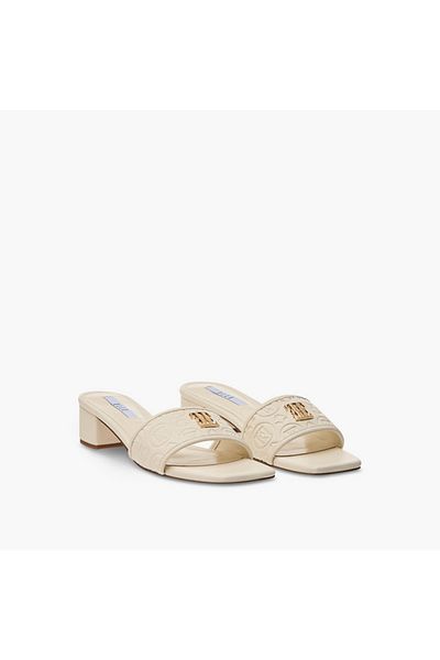 ELLE Women's Monogram Print Slip-On Sandals with Block Heels